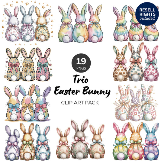Pattern Easter Bunny Trio Clipart Pack | Resell Rights Included