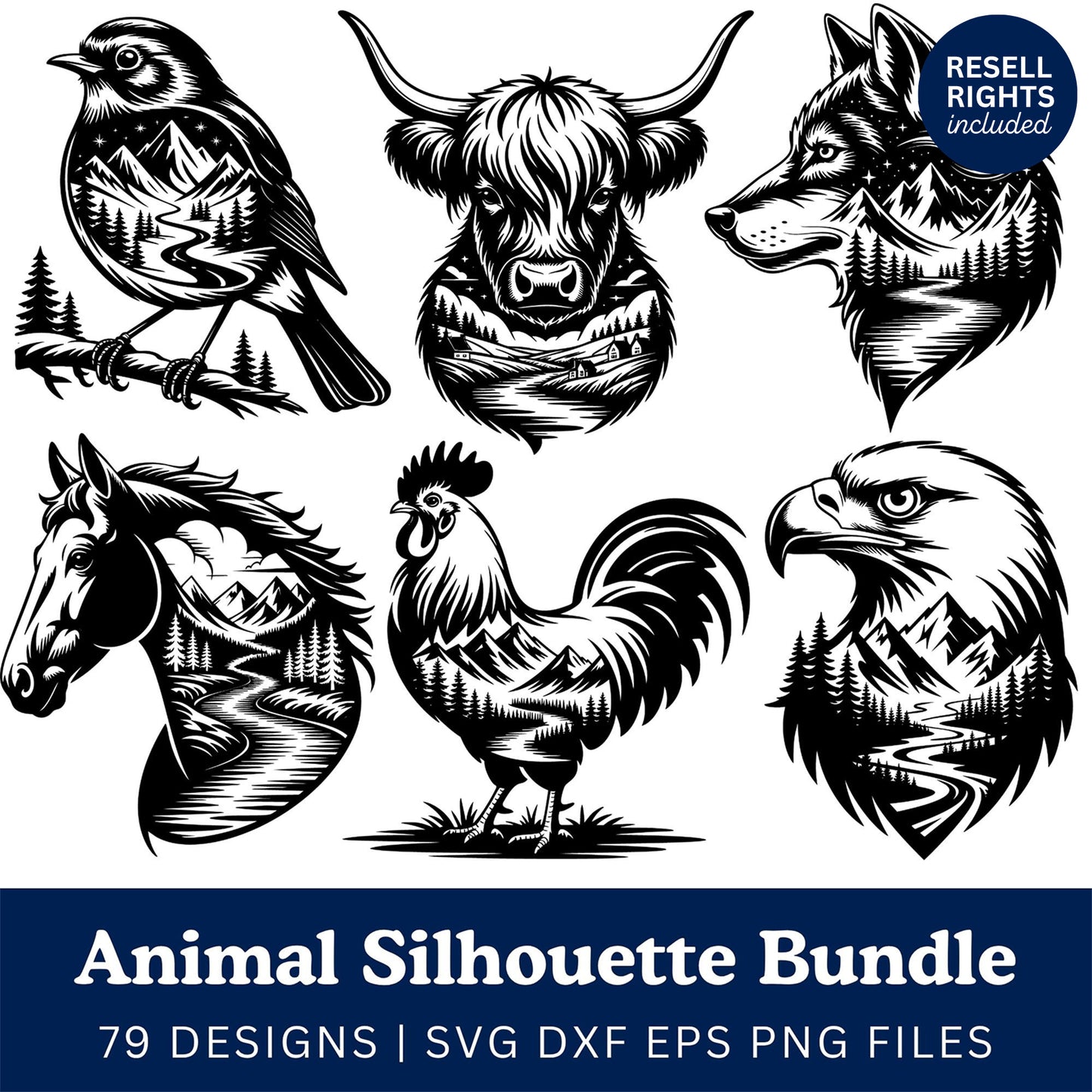 Animal Silhouette SVG Bundle | Resell Rights Included