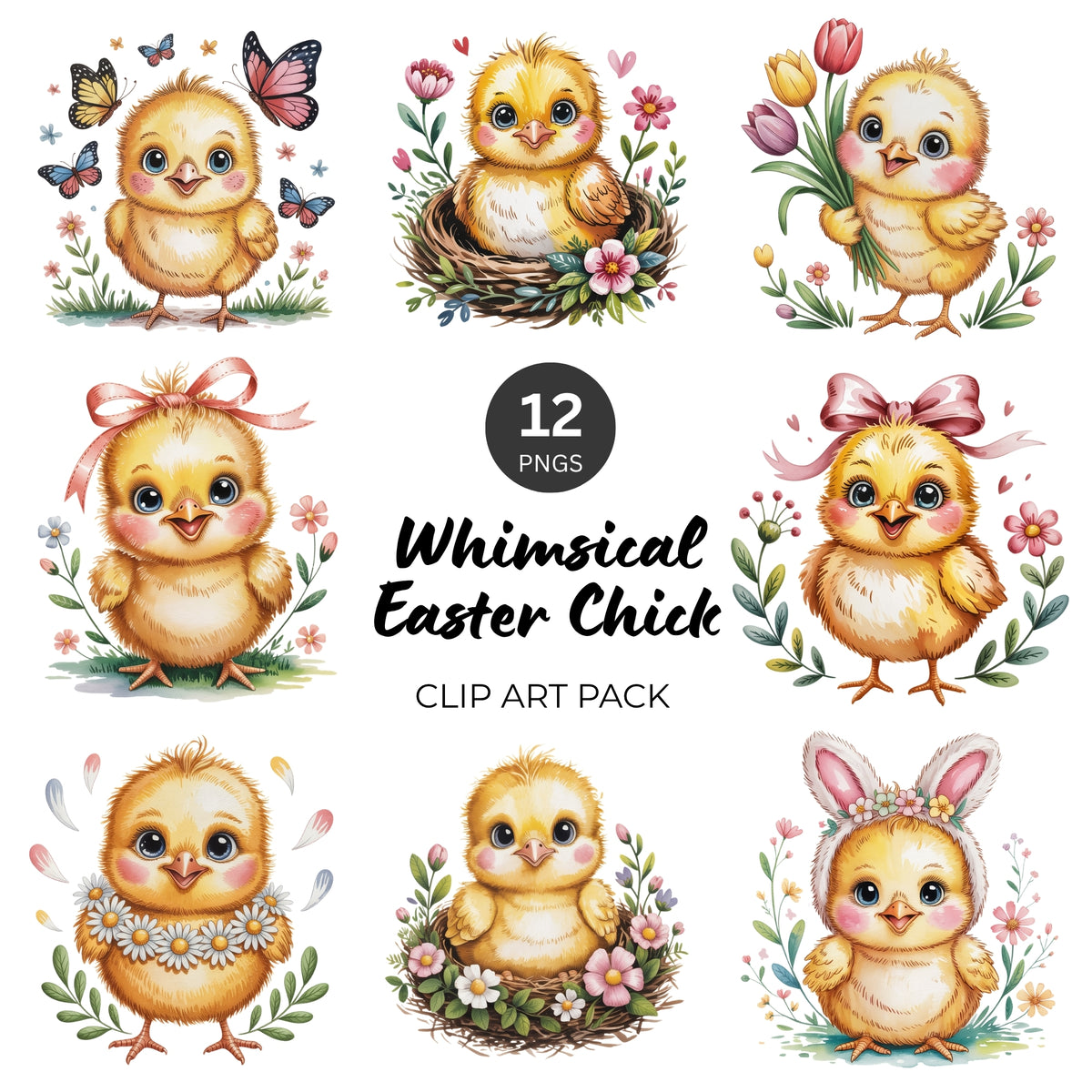 Whimsical Easter Chick Clipart Pack
