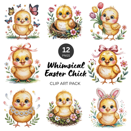 Whimsical Easter Chick Clipart Pack