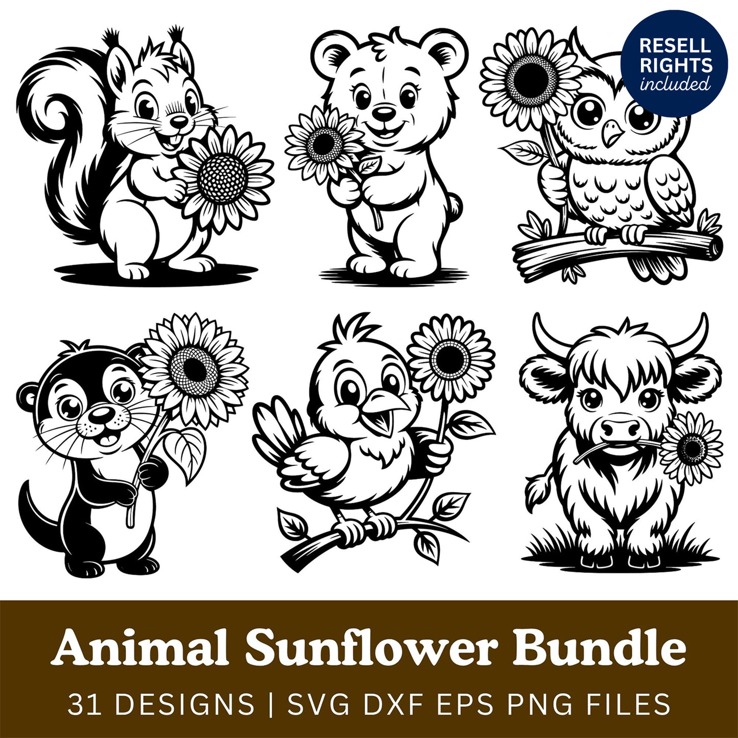 Animal Sunflower SVG Bundle | Resell Rights Included