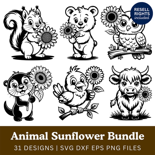Animal Sunflower SVG Bundle | Resell Rights Included