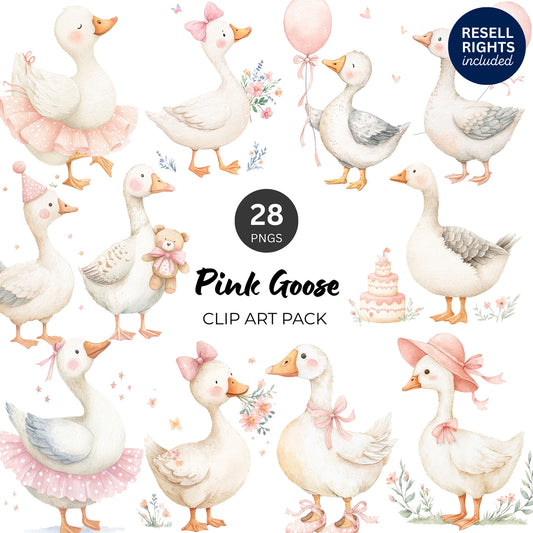 Pink Goose Clipart Pack | Resell Rights Included