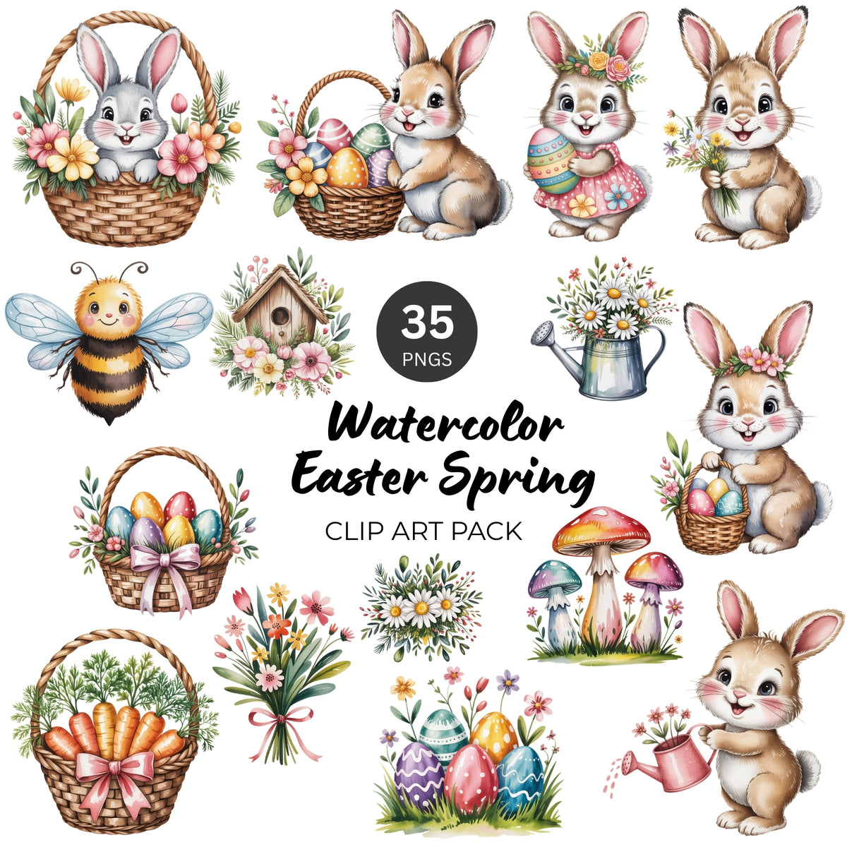 Watercolor Easter Spring Clipart Pack
