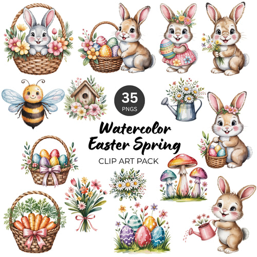 Watercolor Easter Spring Clipart Pack