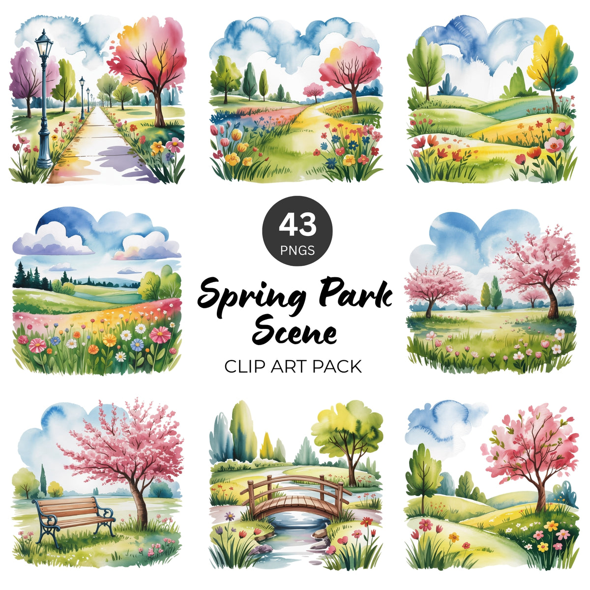 Spring Park Scene Clipart Pack