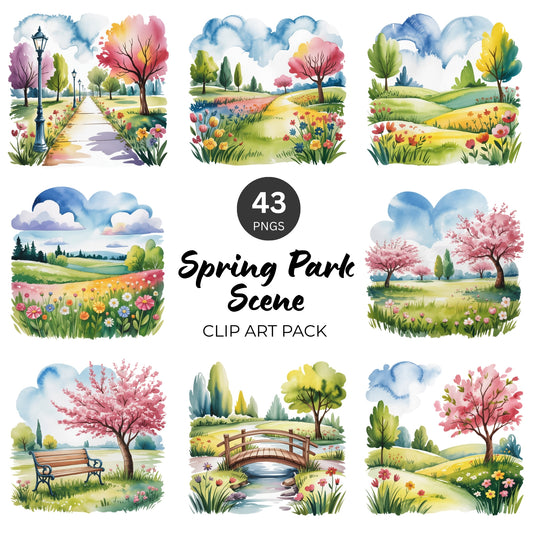 Spring Park Scene Clipart Pack