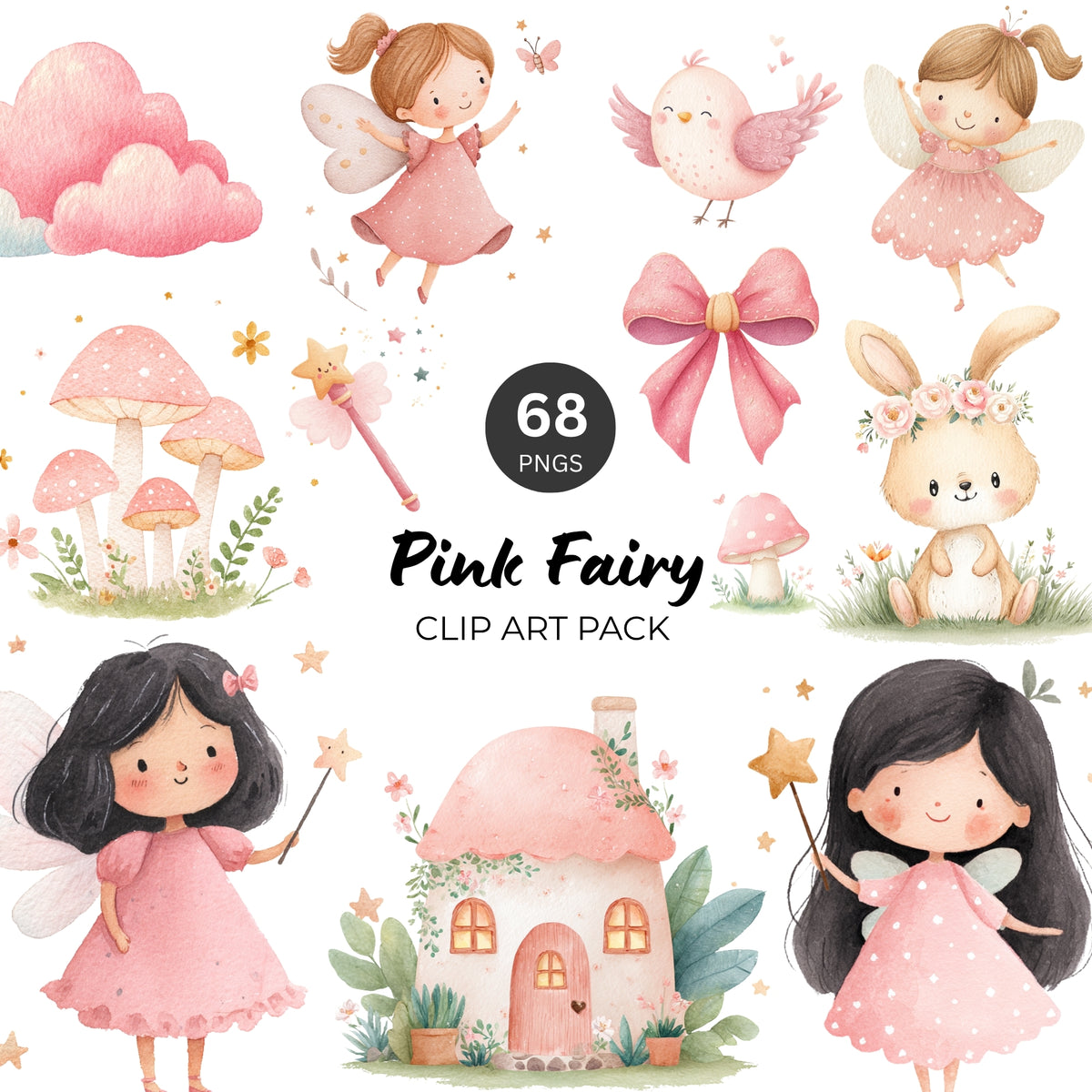 Pink Fairy Clipart Pack