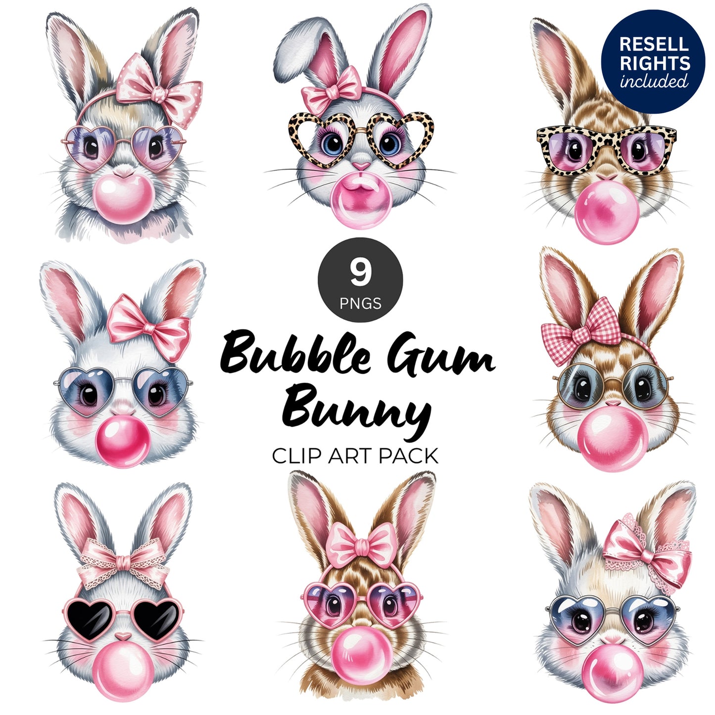 Bunny Bubble Gum Clipart Pack | Resell Rights Included
