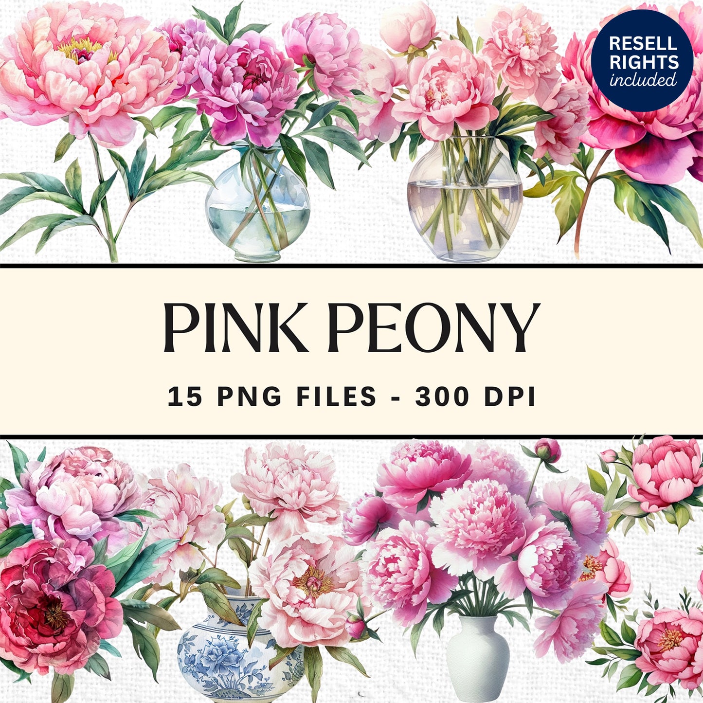 Pink Peony Clipart Pack | Resell Rights Included