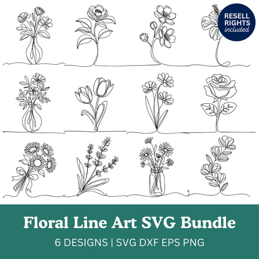 Floral Line Art SVG Bundle | Resell Rights Included