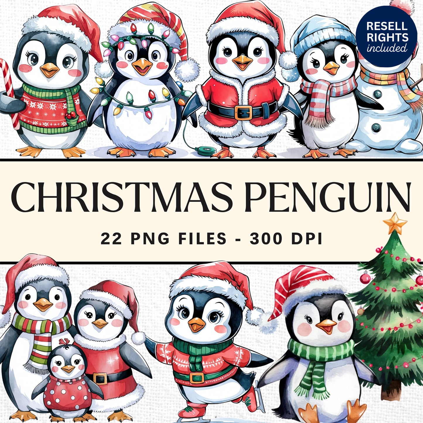 Christmas Penguin Clipart Pack | Resell Rights Included