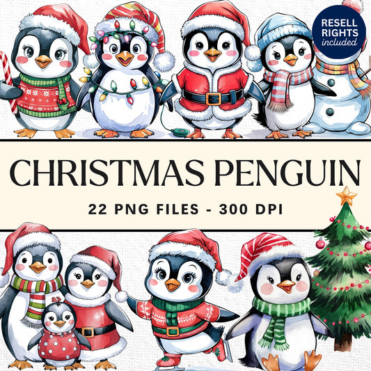 Christmas Penguin Clipart Pack | Resell Rights Included