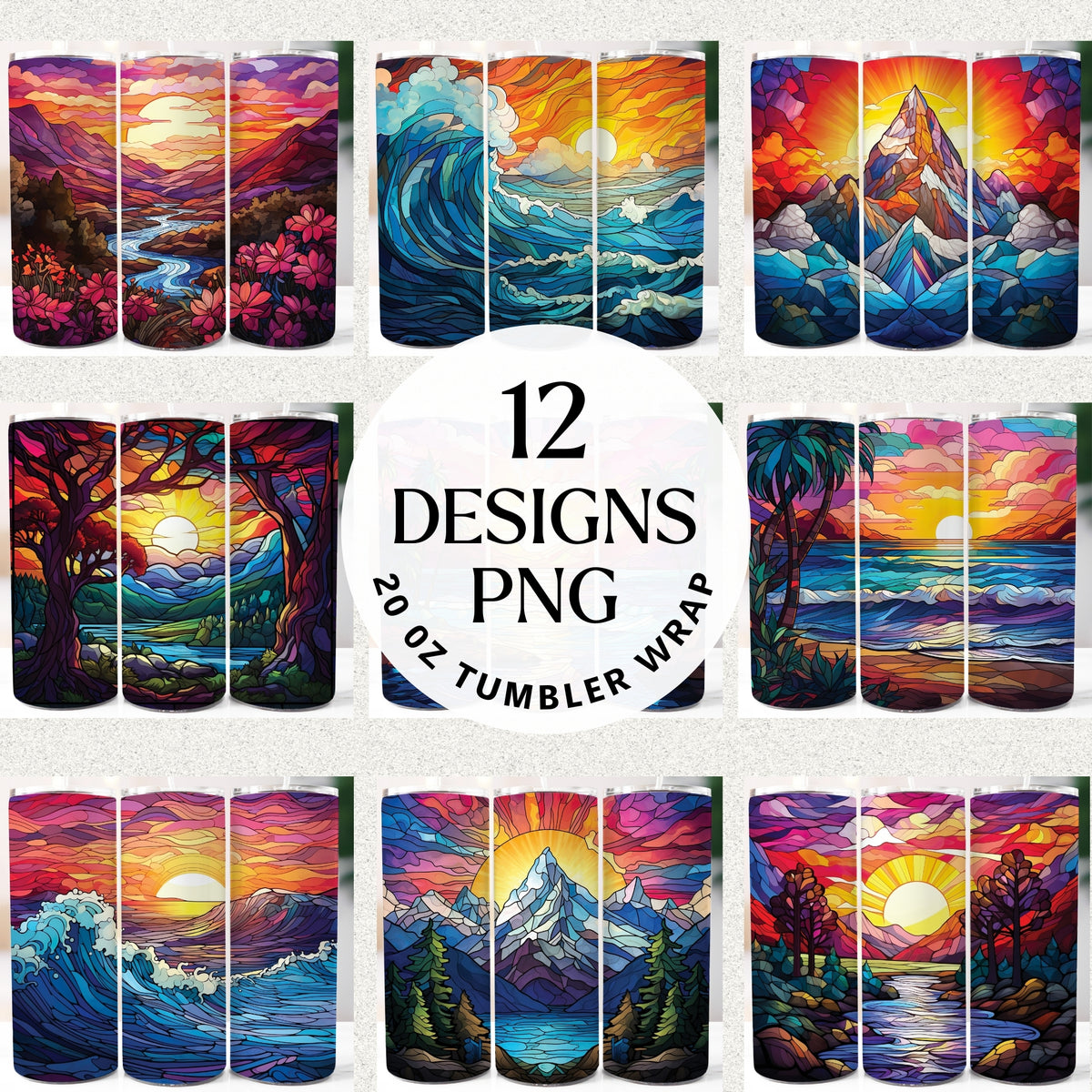 Stained Glass Landscape 20 oz Tumbler Bundle