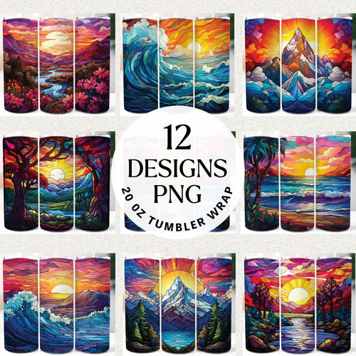 Stained Glass Landscape 20 oz Tumbler Bundle