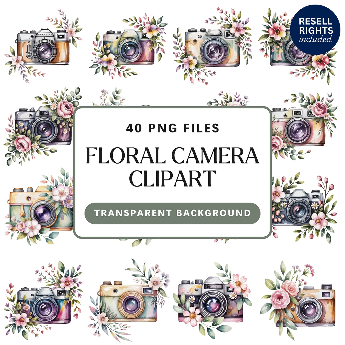 Floral Camera Clipart