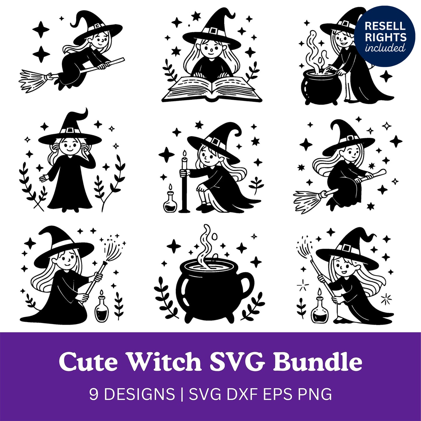 Cute Witch SVG Bundle | Resell Rights Included