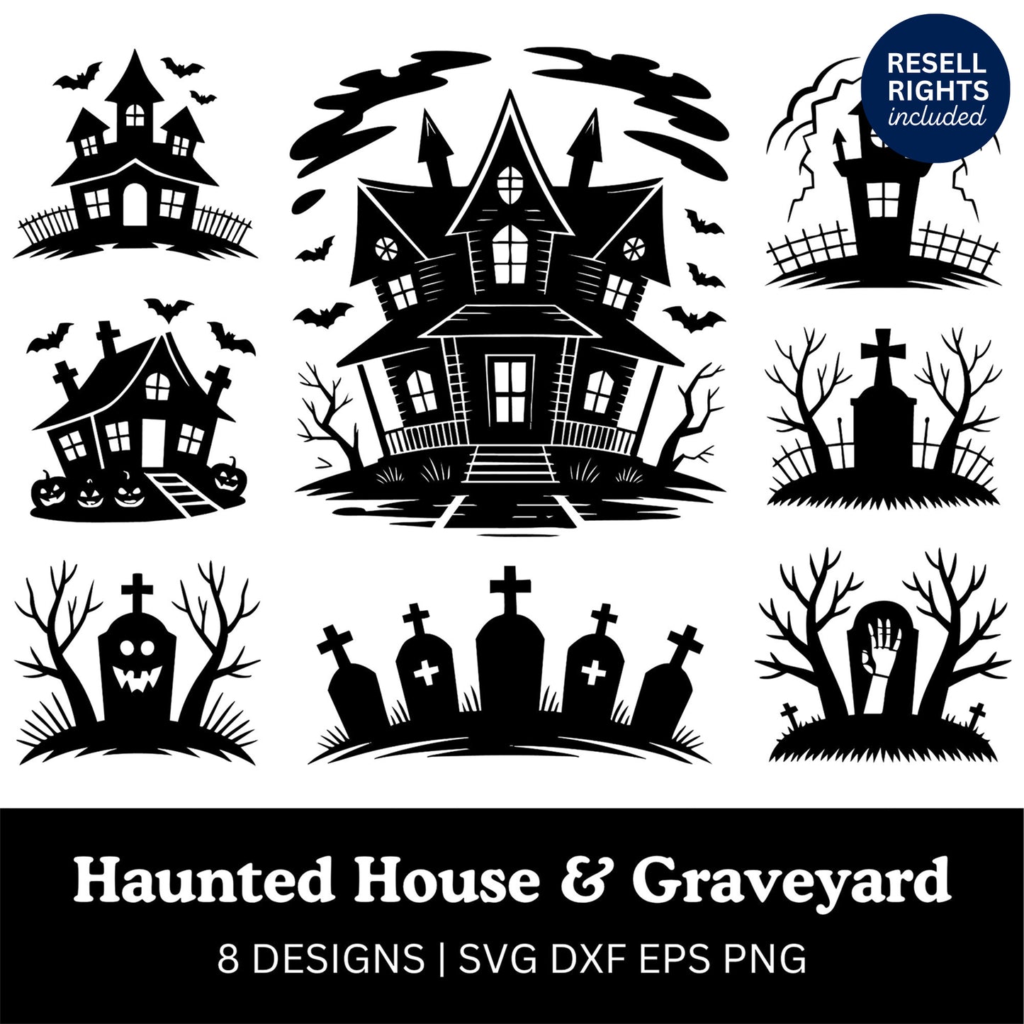 Haunted House & Graveyard SVG Bundle | Resell Rights Included