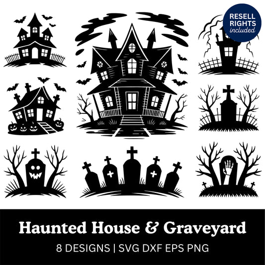 Haunted House & Graveyard SVG Bundle | Resell Rights Included