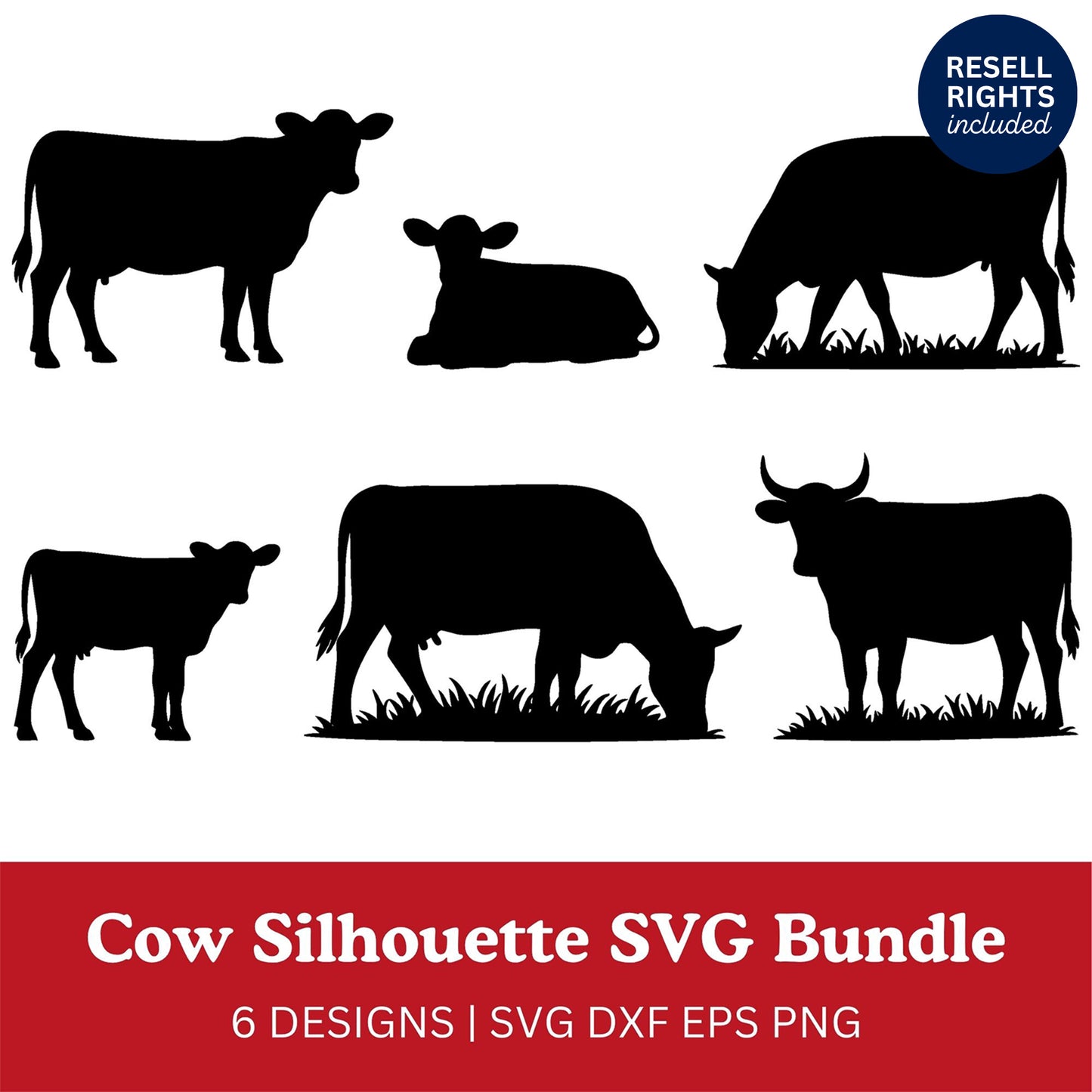 Cow Silhouette SVG Bundle | Resell Rights Included