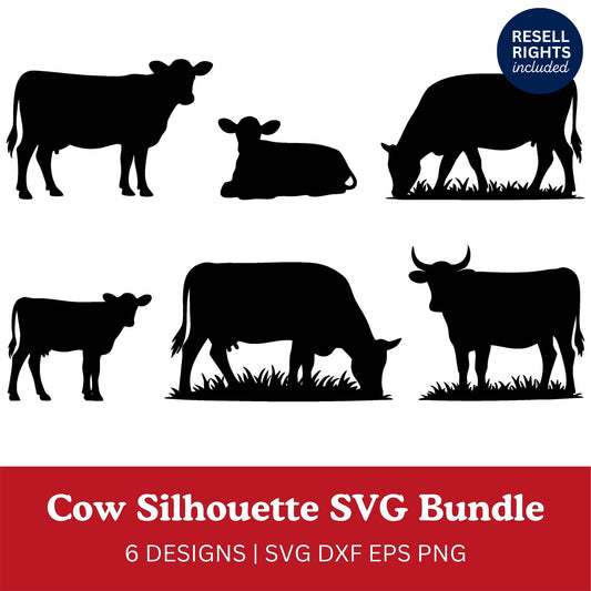 Cow Silhouette SVG Bundle | Resell Rights Included