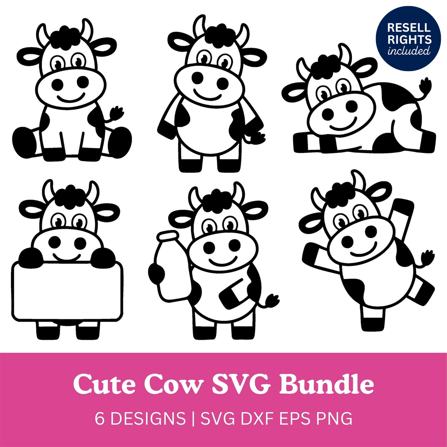 Cartoon Cow SVG Bundle | Resell Rights Included