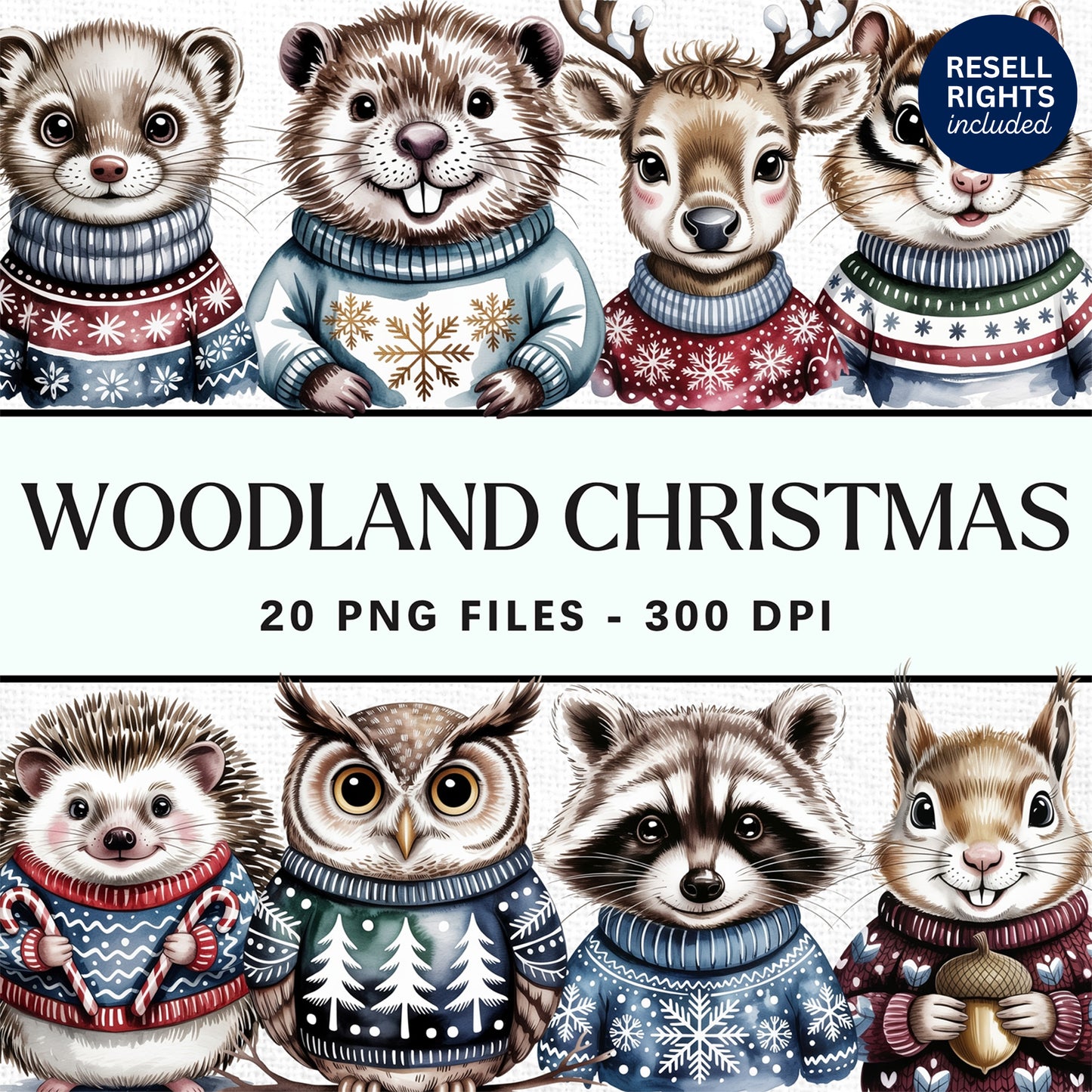 Woodland Christmas Sweater Clipart Pack | Resell Rights Included
