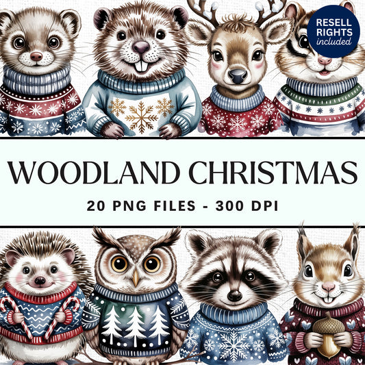 Woodland Christmas Sweater Clipart Pack | Resell Rights Included