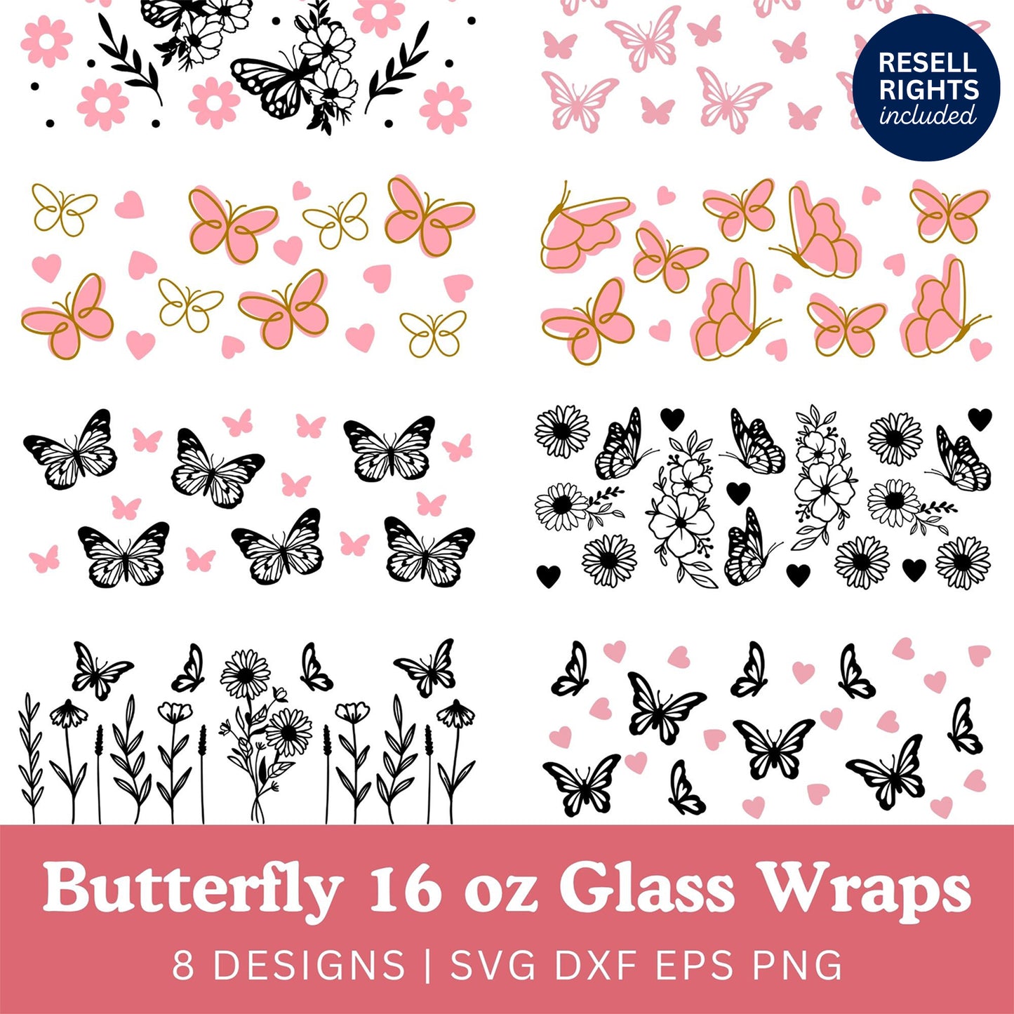 Butterfly Glass Wraps SVG Bundle | Resell Rights Included