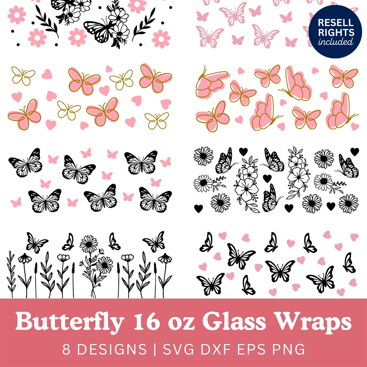 Butterfly Glass Wraps SVG Bundle