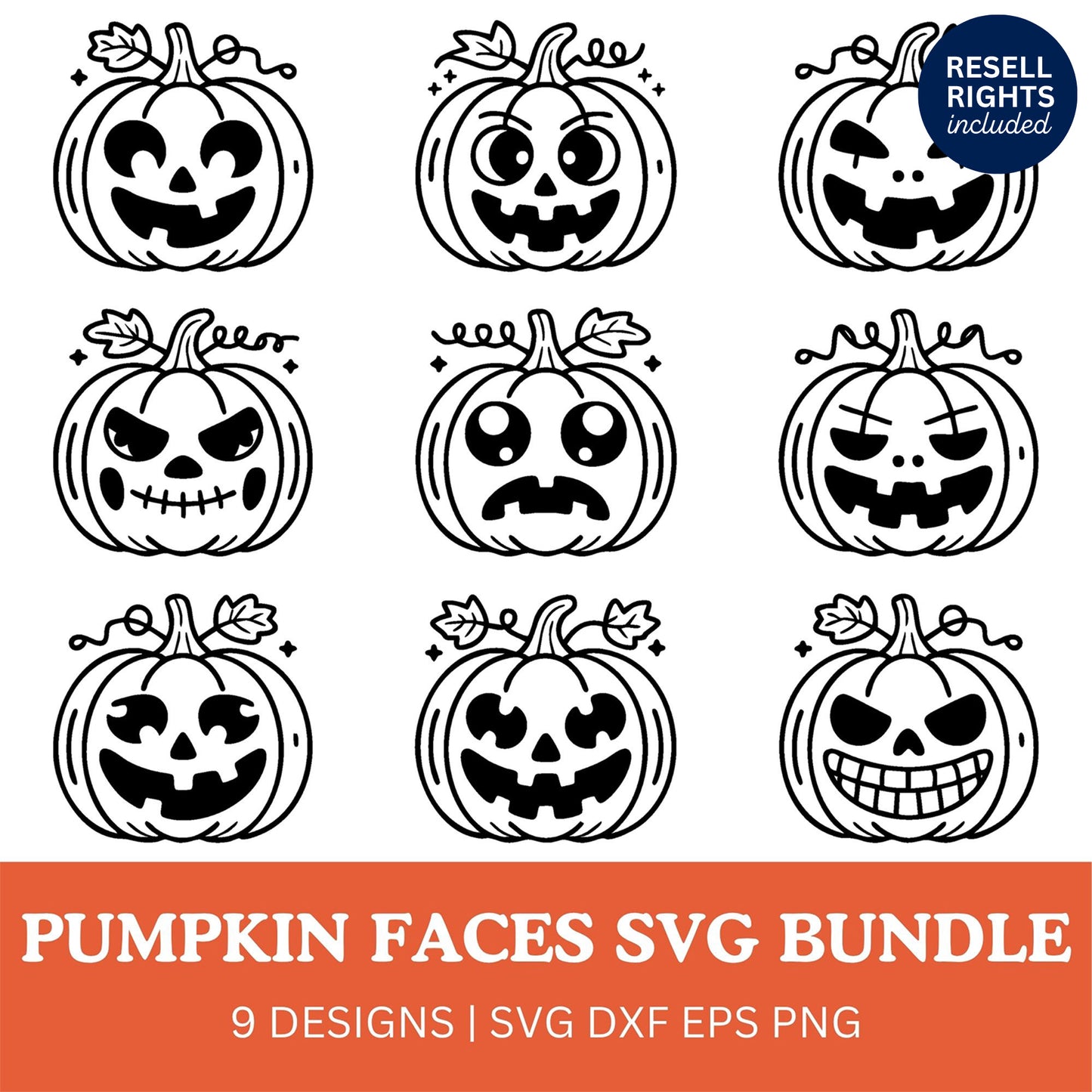 Pumpkin Faces SVG Bundle | Resell Rights Included