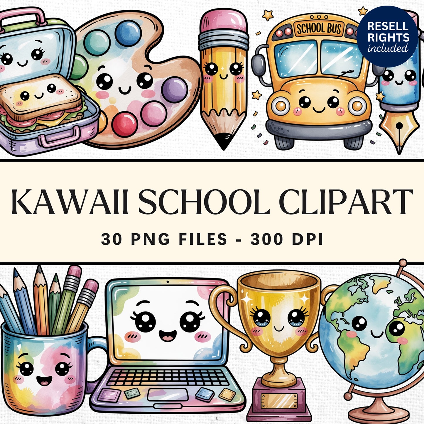 Kawaii Back to School Clipart Pack | Resell Rights Included