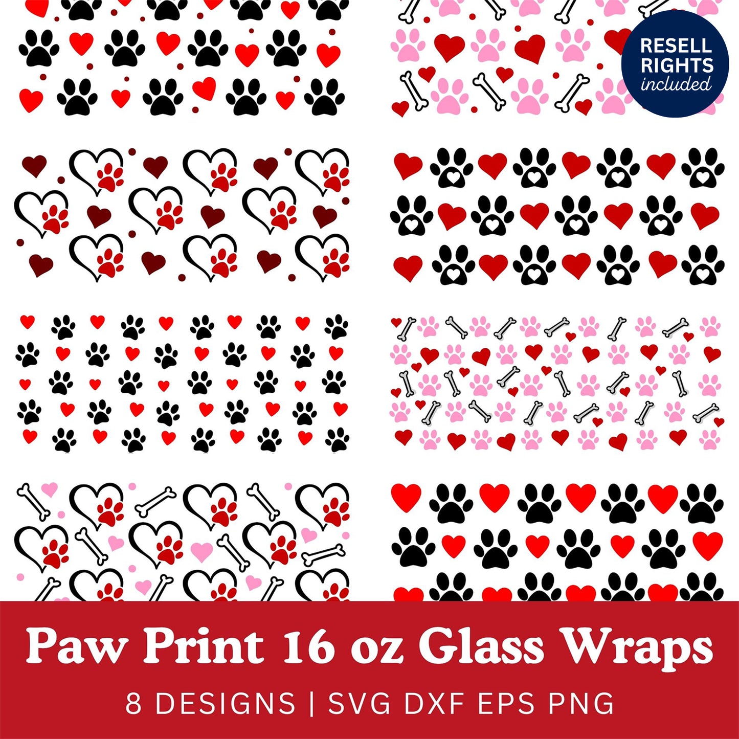 Paw Prints Glass Wraps SVG Bundle | Resell Rights Included