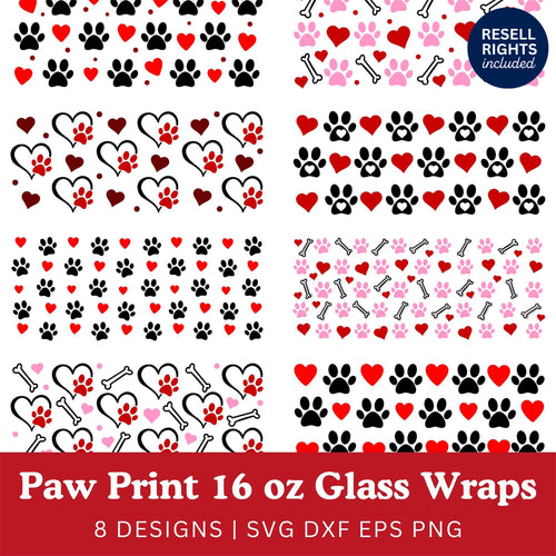 Paw Prints Glass Wraps SVG Bundle