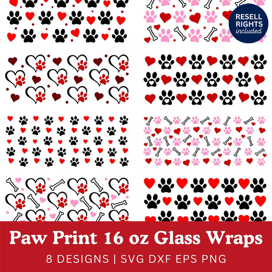 Paw Prints Glass Wraps SVG Bundle | Resell Rights Included