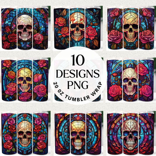 Stained Glass Skull Roses 20 oz Tumbler Bundle
