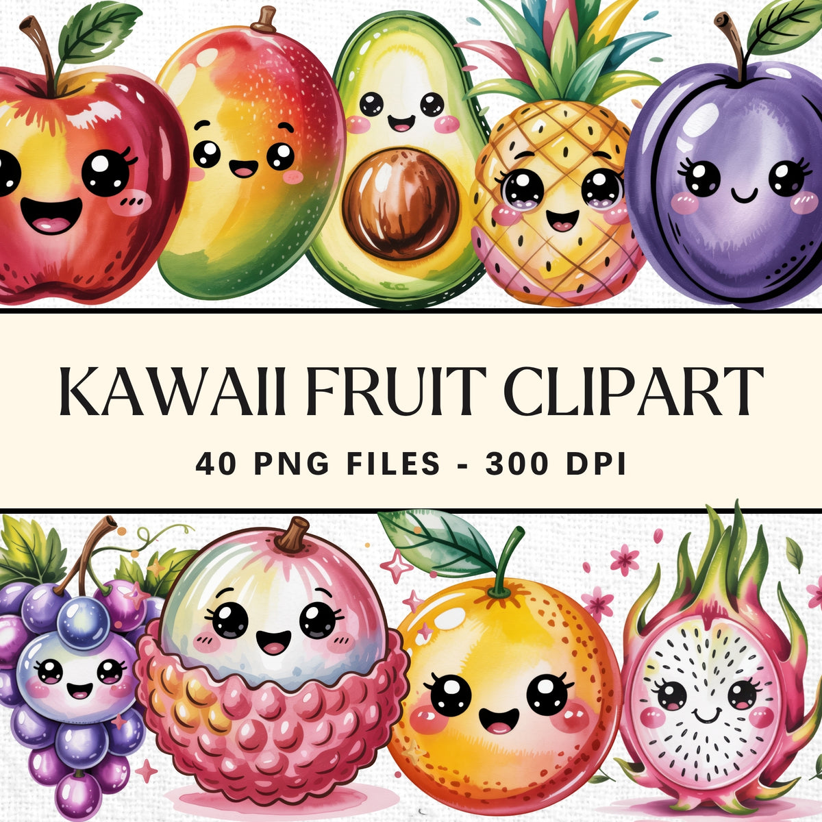 Kawaii Fruit Clipart Pack