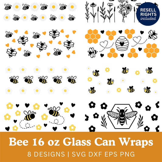 Bee Glass Wraps SVG Bundle | Resell Rights Included