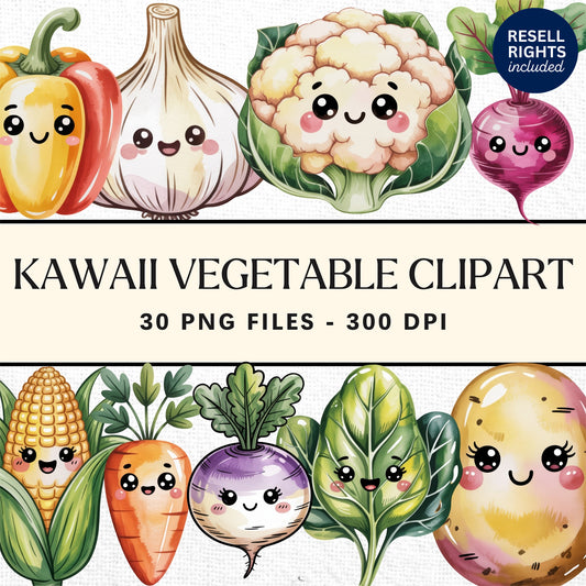Kawaii Vegetables Clipart Pack | Resell Rights Included