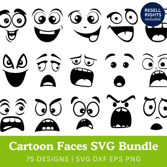 Cartoon Faces SVG Bundle | Resell Rights Included