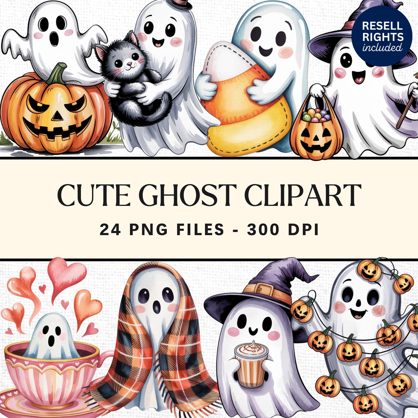 Cute Halloween Ghost Clipart Pack | Resell Rights Included