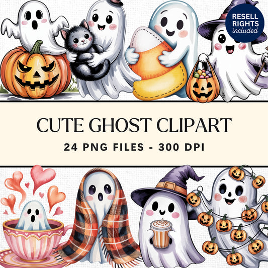 Cute Halloween Ghost Clipart Pack | Resell Rights Included