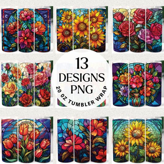 Flowers Stained Glass 20 oz Tumbler Bundle