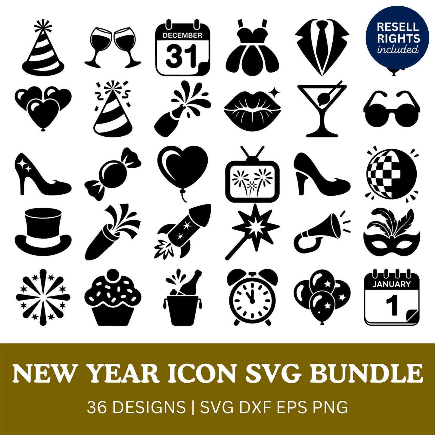 New Year Icon SVG Bundle | Resell Rights Included