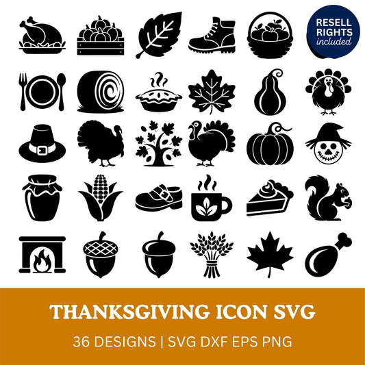 Thanksgiving Icon SVG Bundle | Resell Rights Included