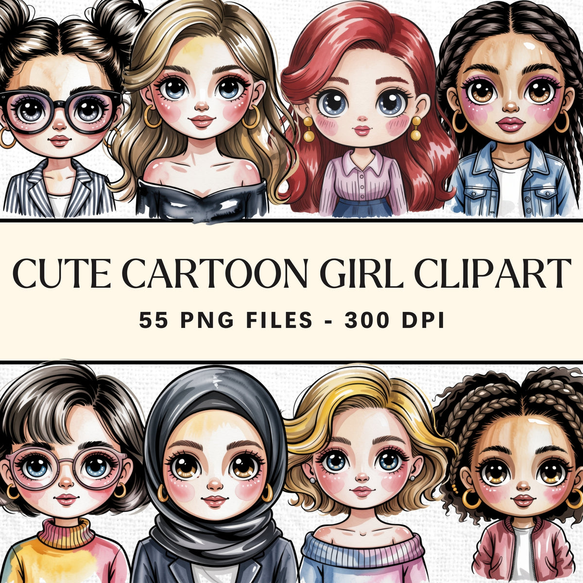 Cute Cartoon Girl Clipart Pack