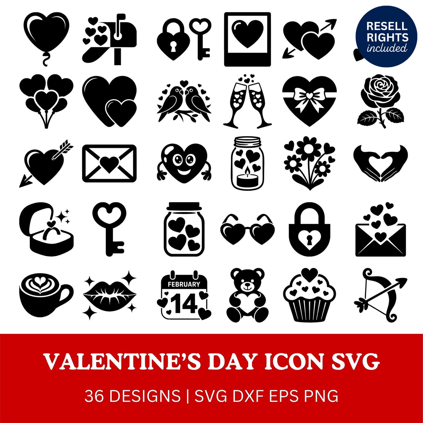 Valentines Day Icon SVG Bundle | Resell Rights Included