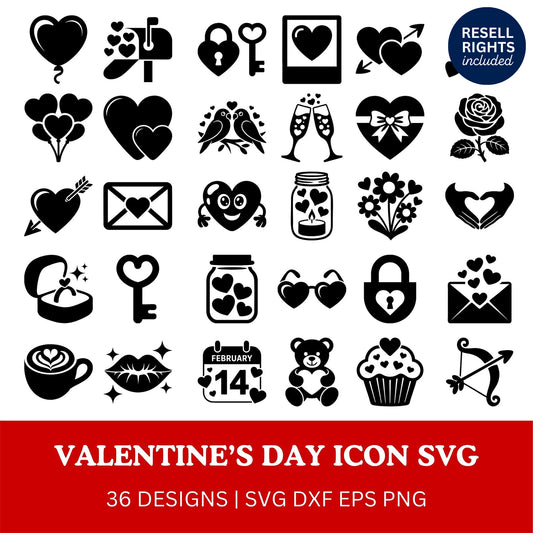 Valentines Day Icon SVG Bundle | Resell Rights Included