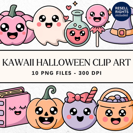 Kawaii Halloween Clipart Pack | Resell Rights Included