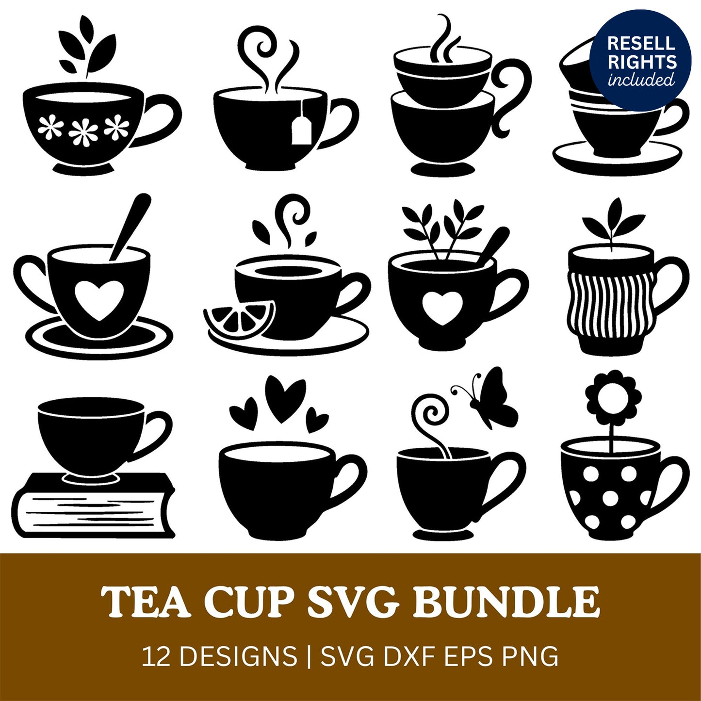 Tea Cup SVG Bundle | Resell Rights Included